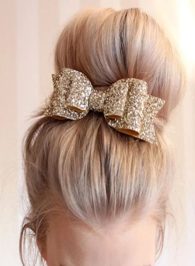 LINYUEARUI 4pcs Multicolor Sparkling 3.54 Inch Glitter Hair Bows,Sparkling golden hair clip, sparkling cute crocodile clip sequin hair clip,Suitable for teenage women's carnival Christmas weddings. - Image 5